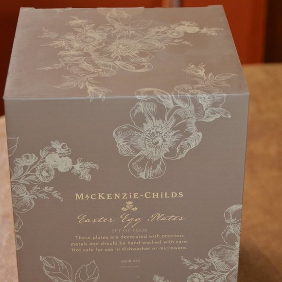 RARE 4 MACKENZIE CHILDS EGG RABBIT CHICK COURTLY CHECK CERAMIC SALAD PLATE SET - Picture 11 of 12